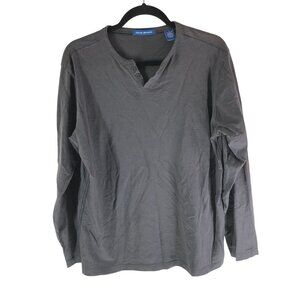 Michael Brandon Mens Gray Long Sleeve Henley Shirt 100% Cotton Size L